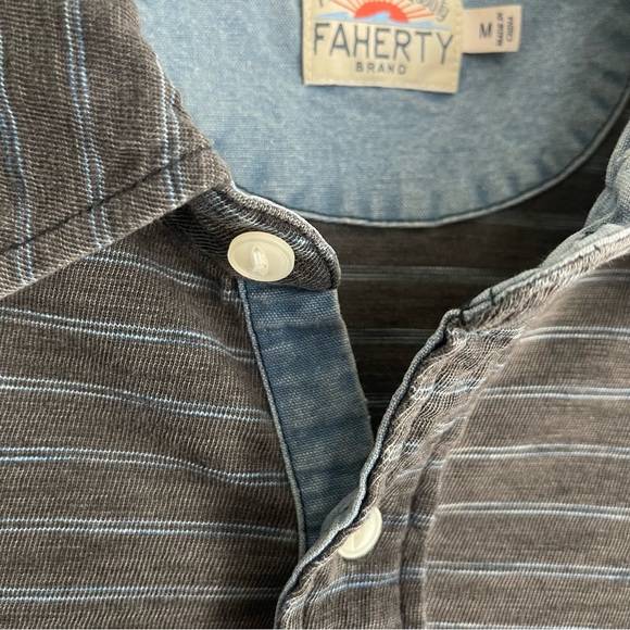 Faherty Striped Heather Long Sleeve Polo Pocket Shirt - Picture 5 of 6